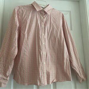Lands End Pink and Tan Plaid Button Down Shirt